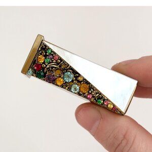 Schildkraut Rhinestone Genuine Mother of Pearl Gold T Vintage Lipstick Holder